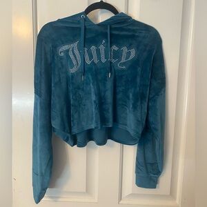 Juicy contour teal sleepwear cropped fuzzy hoodie size medium